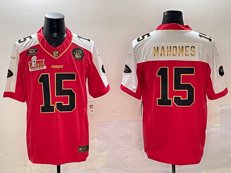 Men Kansas City Chiefs #15 Mahomes Red Thanksgiving three generations 2025 Nike Vapor Limited NFL Jersey style 1